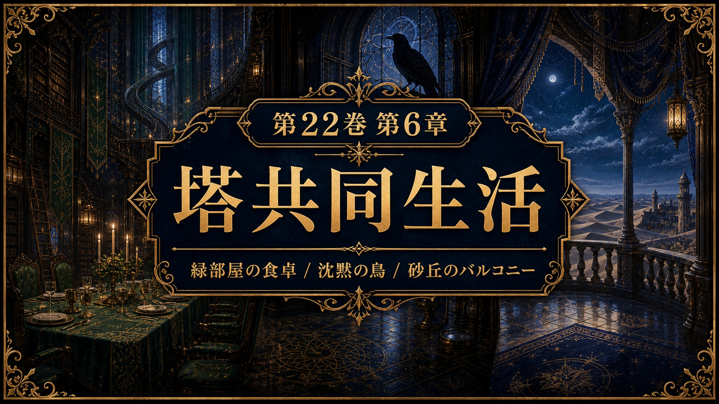 リゼロ原作小説22巻第6章を塔共同生活、緑部屋の食卓、沈黙の鳥、砂丘のバルコニーとして整理した図解