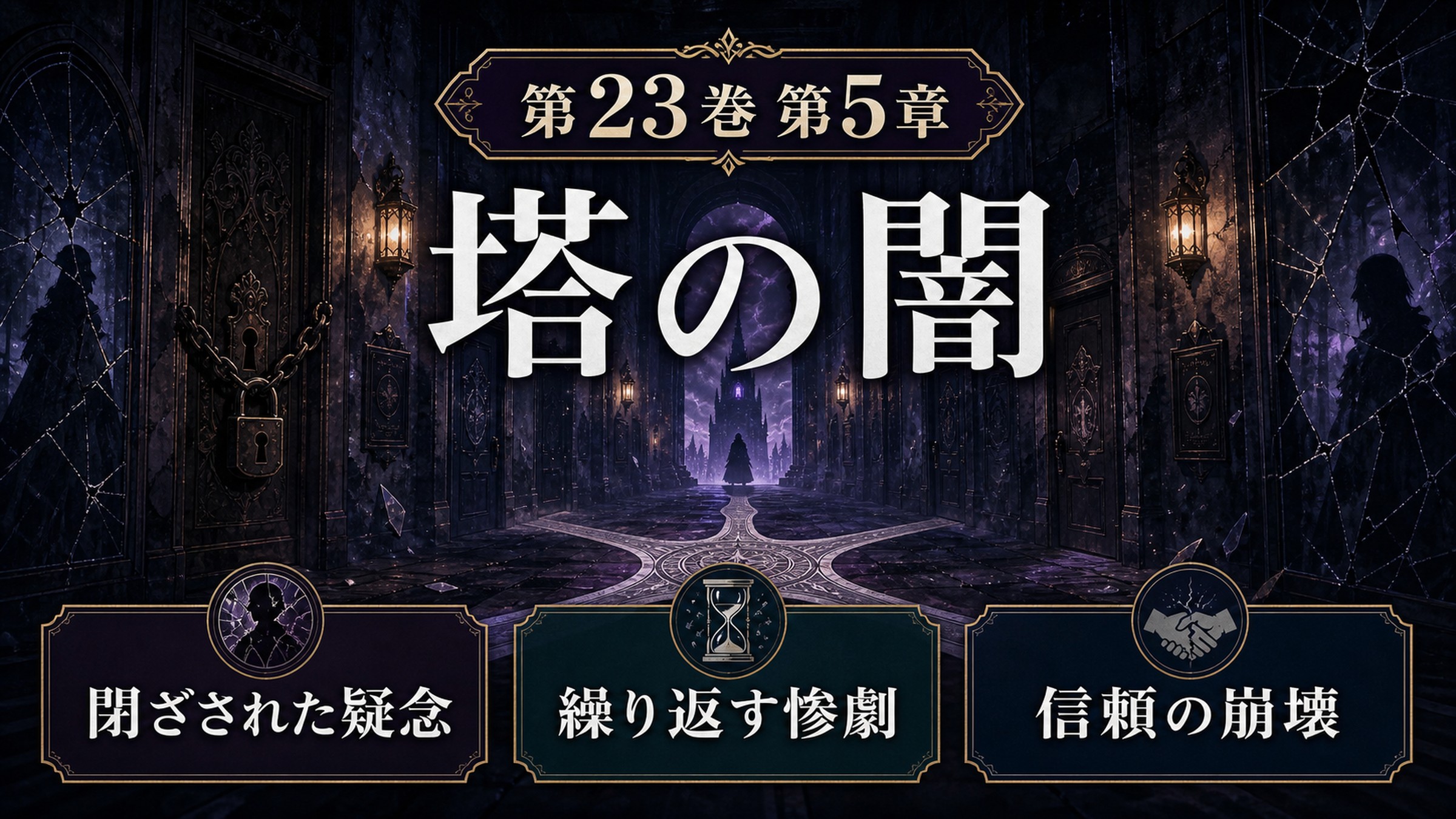 リゼロ原作小説23巻第5章を塔の闇、閉ざされた疑念、繰り返す惨劇、信頼の崩壊として整理した図解
