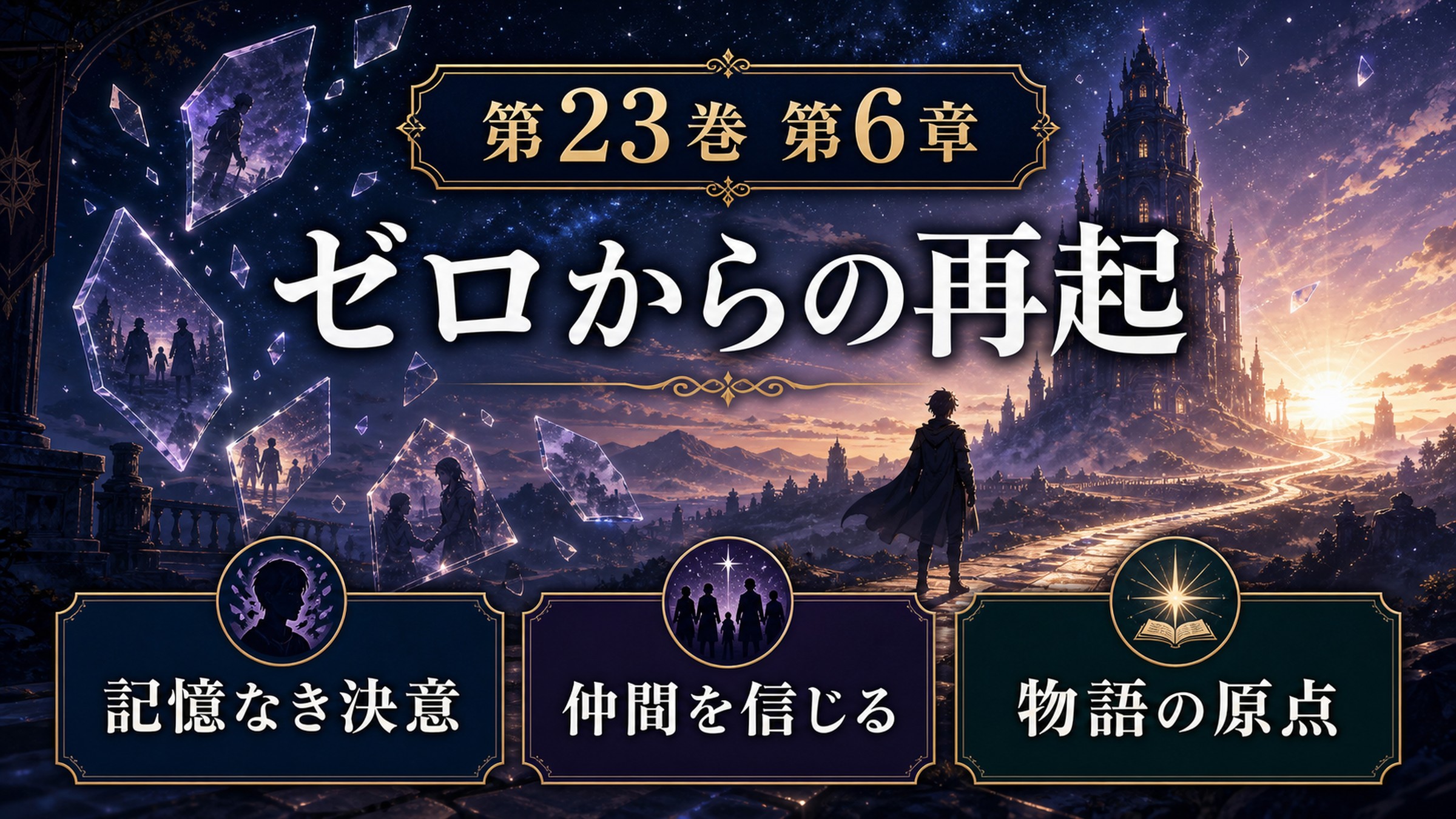 リゼロ原作小説23巻第6章をゼロからの再起、記憶なき決意、仲間を信じる、物語の原点として整理した図解