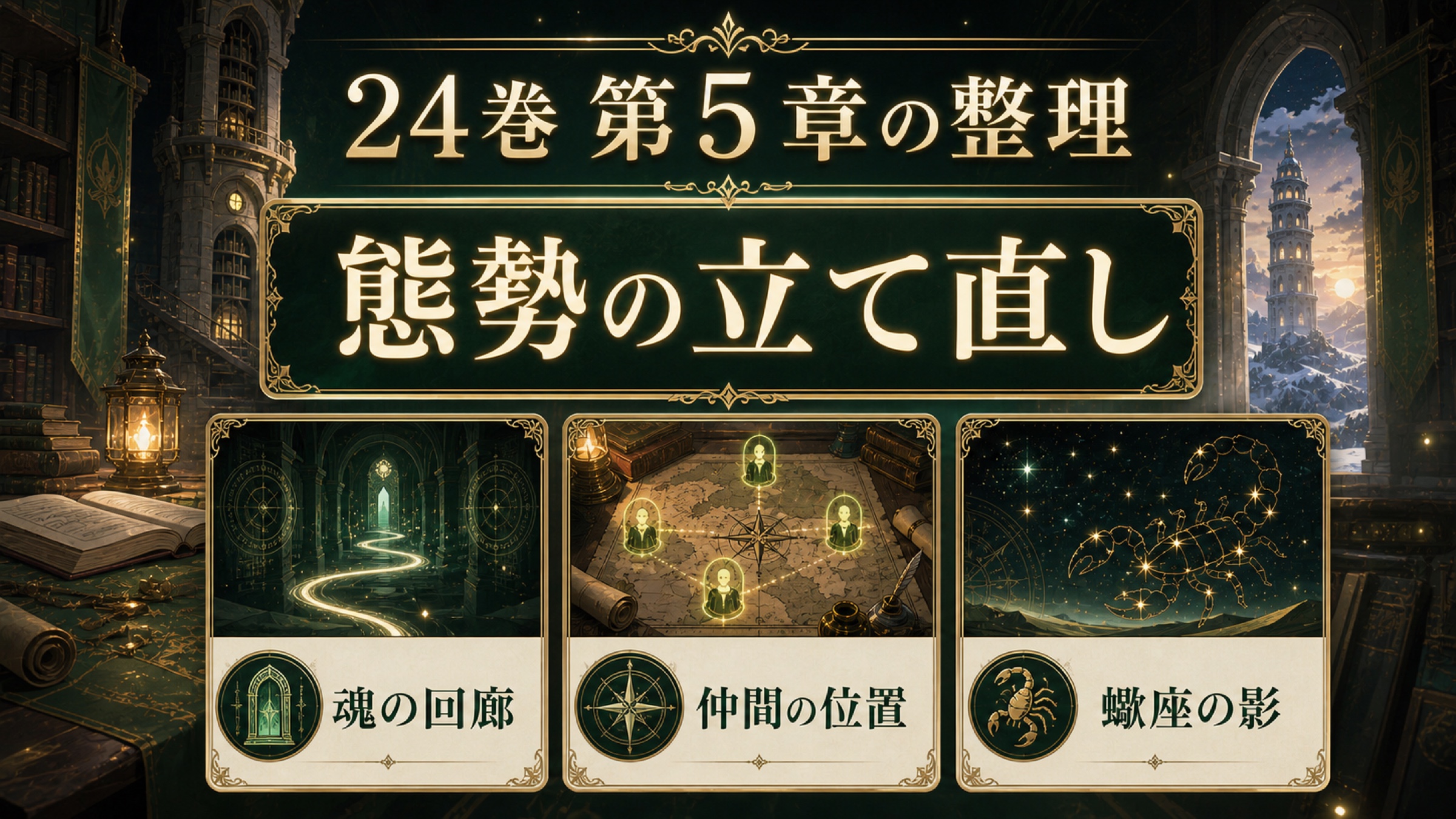 リゼロ原作小説24巻第5章を態勢の立て直し、魂の回廊、仲間の位置、蠍座の影として整理した図解