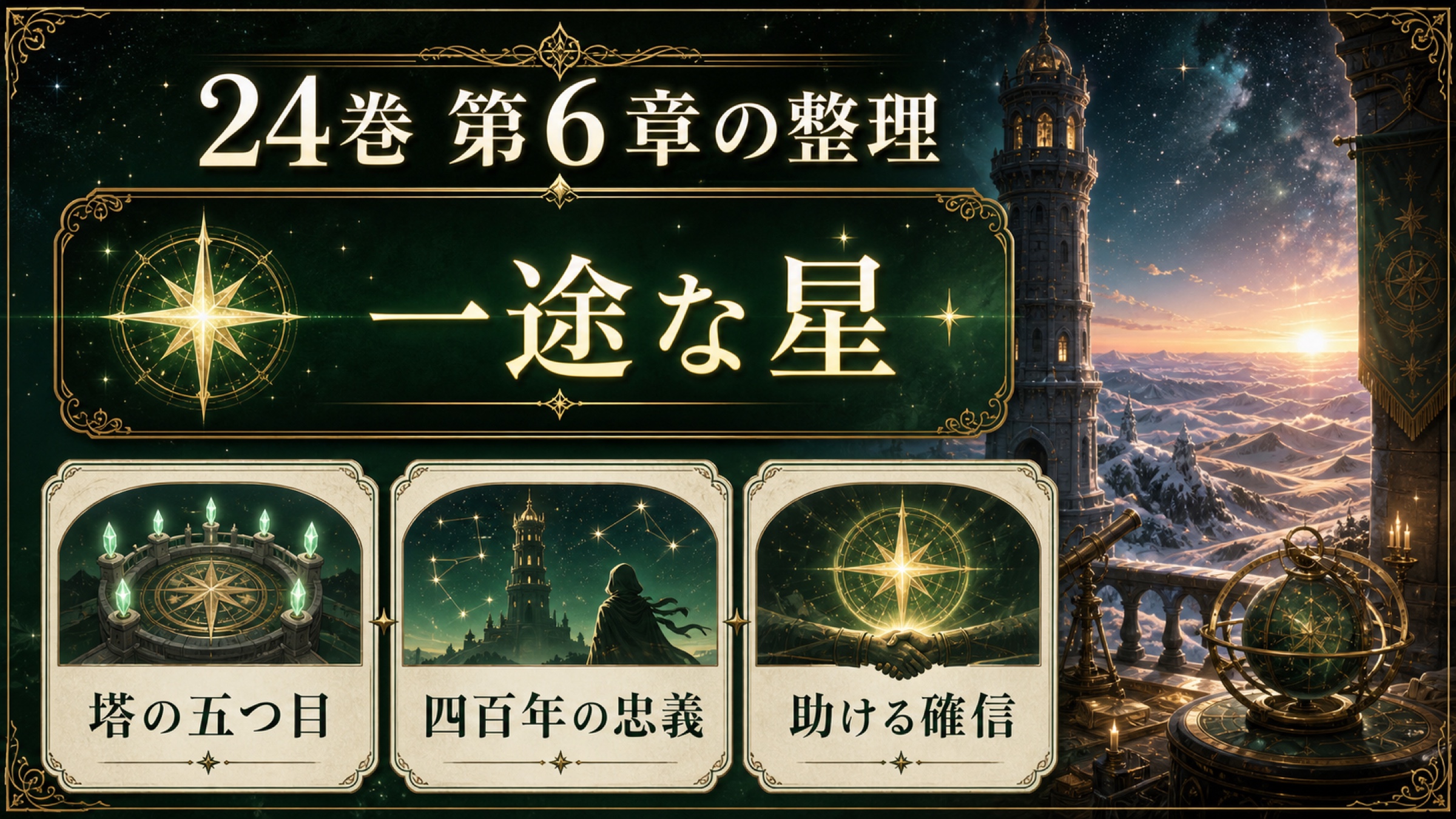 リゼロ原作小説24巻第6章を一途な星、塔の五つ目、四百年の忠義、助ける確信として整理した図解