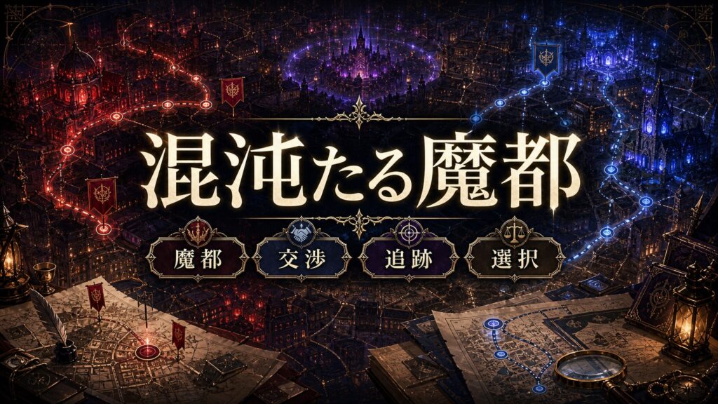 混沌たる魔都を魔都、交渉、追跡、選択として整理した図解