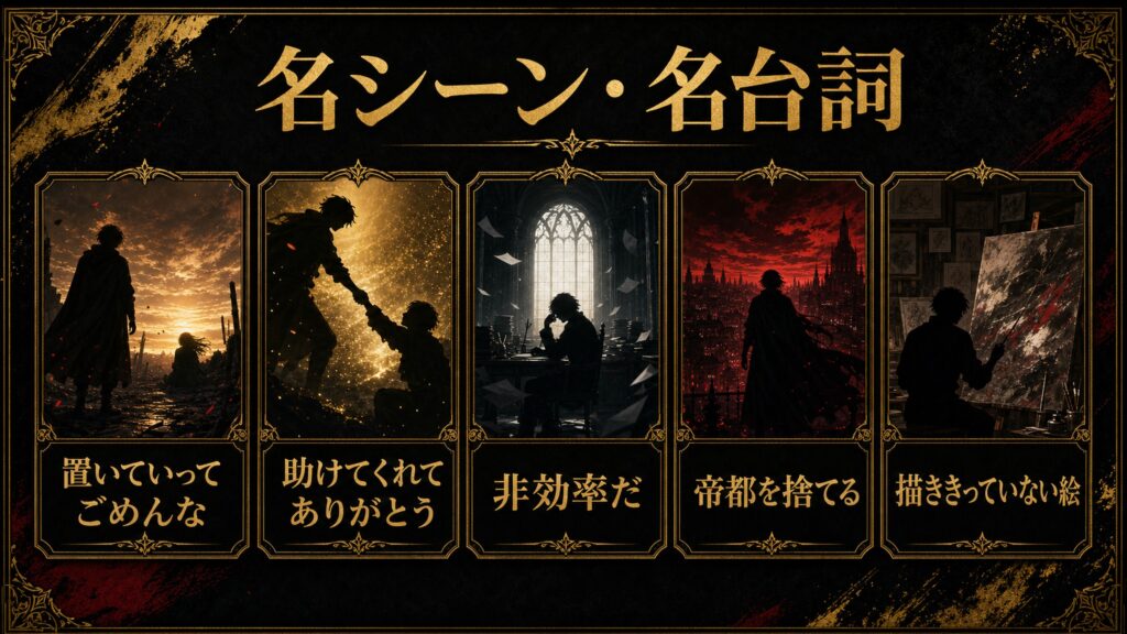 リゼロ34巻の名シーンと名台詞を置いていってごめんな、助けてくれてありがとう、非効率だ、帝都を捨てる、描ききっていない絵として整理した図解