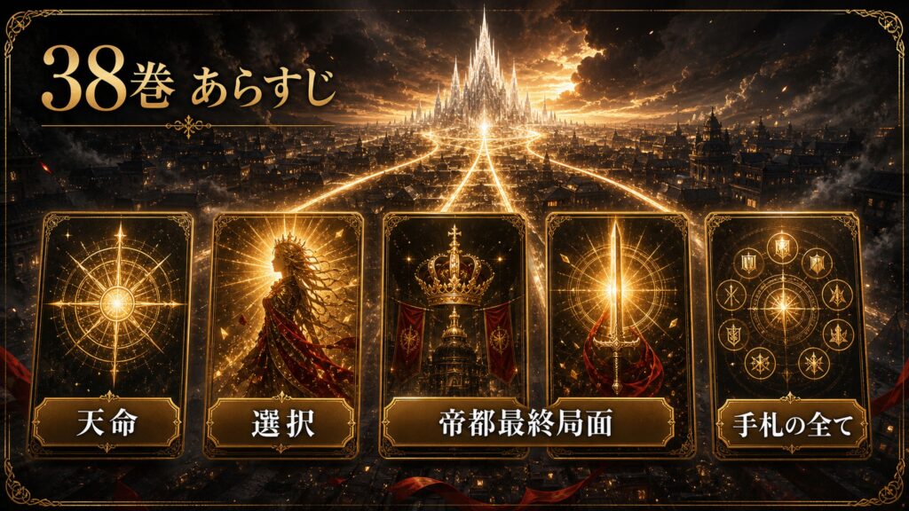 リゼロ原作小説38巻のあらすじを天命、選択、帝都最終局面、手札の全てとして整理した図解