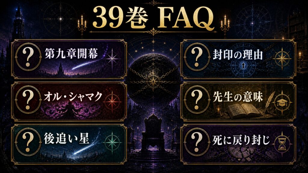 リゼロ39巻FAQを第九章開幕、オル・シャマク、後追い星、封印の理由、先生の意味、死に戻り封じとして整理した図解
