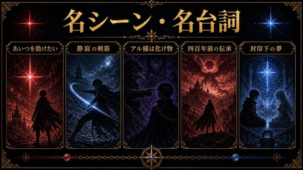 リゼロ原作小説40巻の名シーンと名台詞をあいつを助けたい、静寂の剣筋、アル様は化け物、四百年前の伝承、封印下の夢として整理した図解