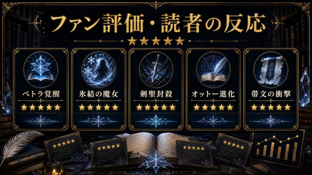リゼロ原作小説41巻のファン評価と読者の反応をペトラ覚醒、氷結の魔女、剣聖封殺、オットー進化、帯文の衝撃として整理した図解