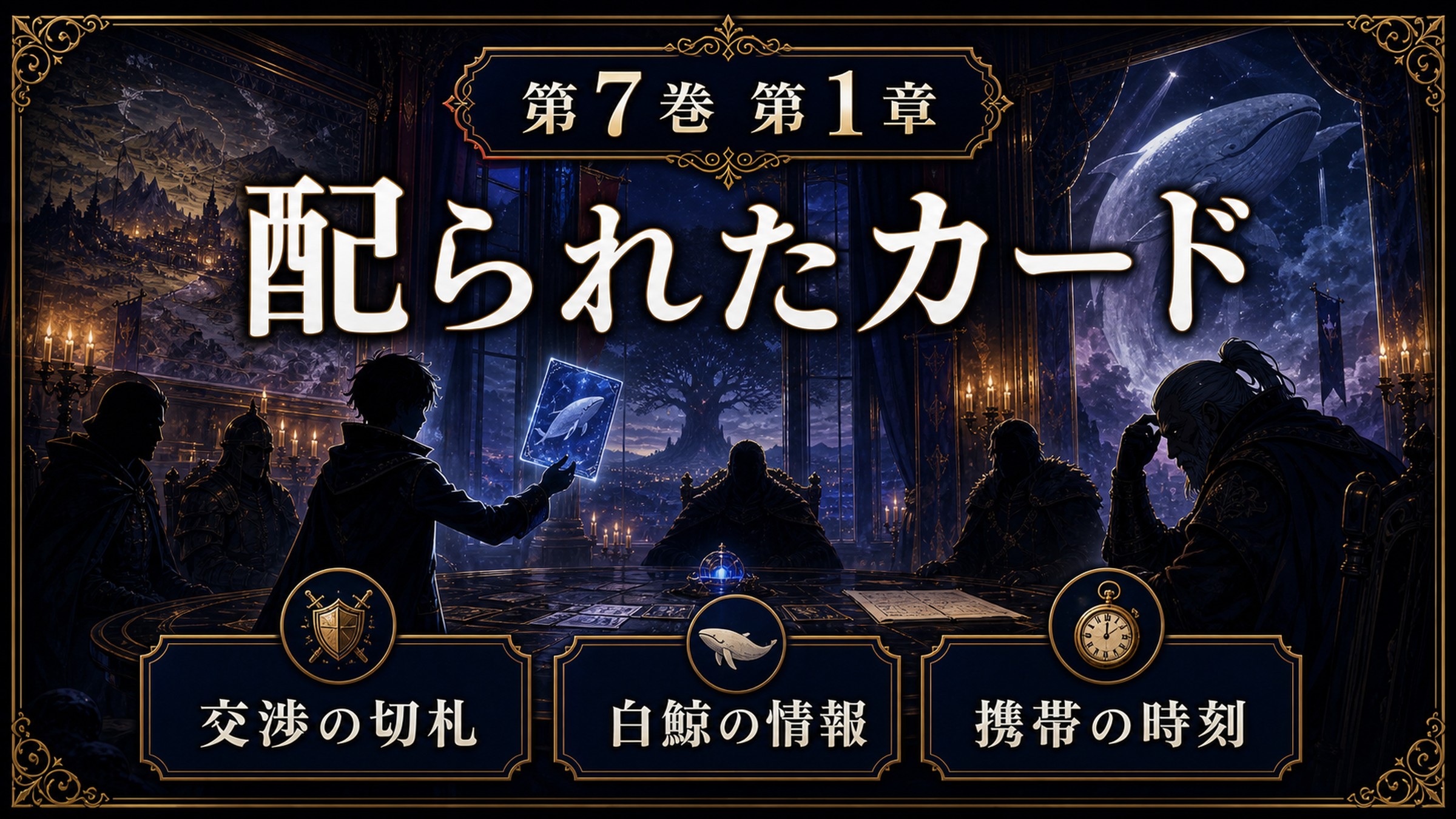 リゼロ原作小説7巻第1章を配られたカード、交渉の切札、白鯨の情報、携帯の時刻として整理した図解