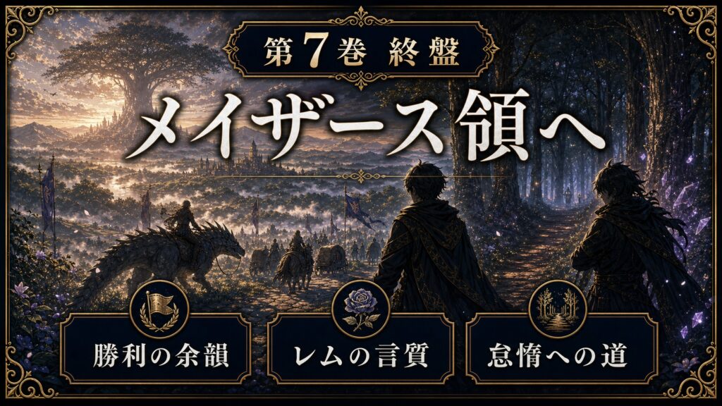 リゼロ原作小説7巻終盤をメイザース領へ、勝利の余韻、レムの言質、怠惰への道として整理した図解