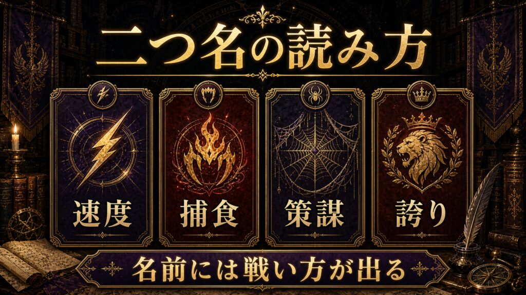 九神将の二つ名の読み方を速度、捕食、策謀、誇りとして整理した図解