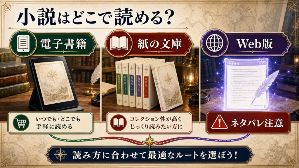 リゼロ小説の読み方を電子書籍、紙の文庫、Web版、ネタバレ注意として整理した図解