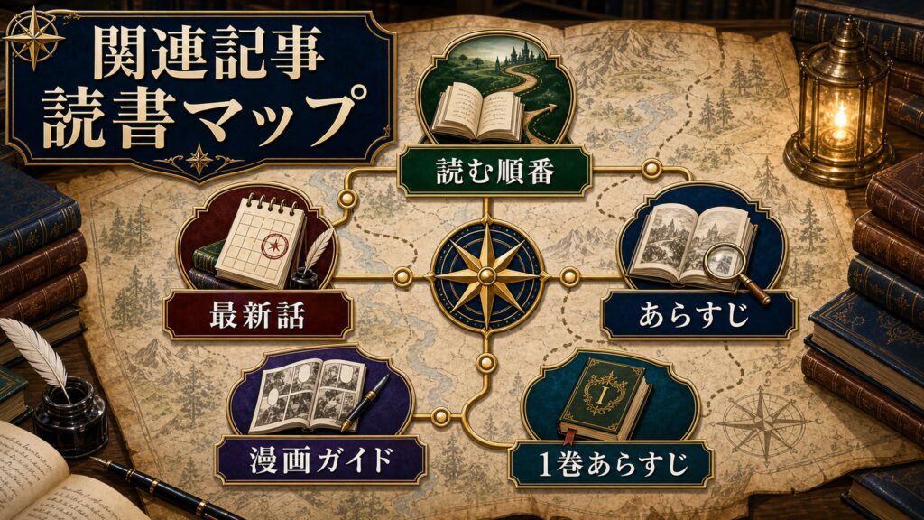 リゼロ小説関連記事の読書マップを読む順番、最新話、あらすじ、漫画ガイド、1巻あらすじとして整理した図解