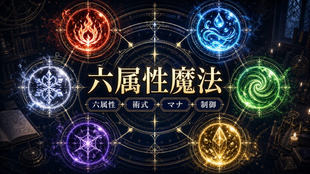 六属性魔法を六属性、術式、マナ、制御として整理した図解