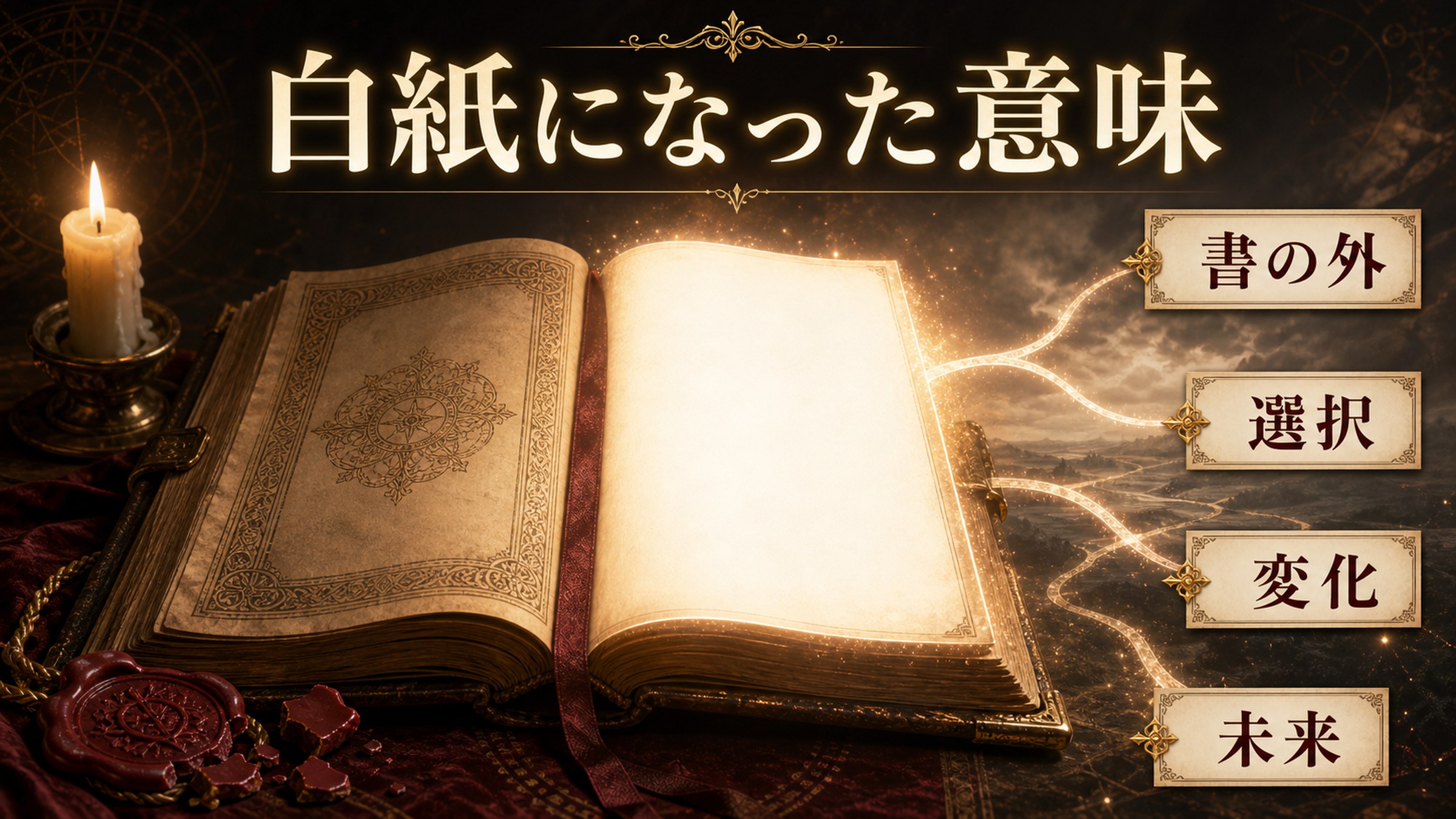 福音書が白紙になった意味を書の外、選択、変化、未来として整理した図解