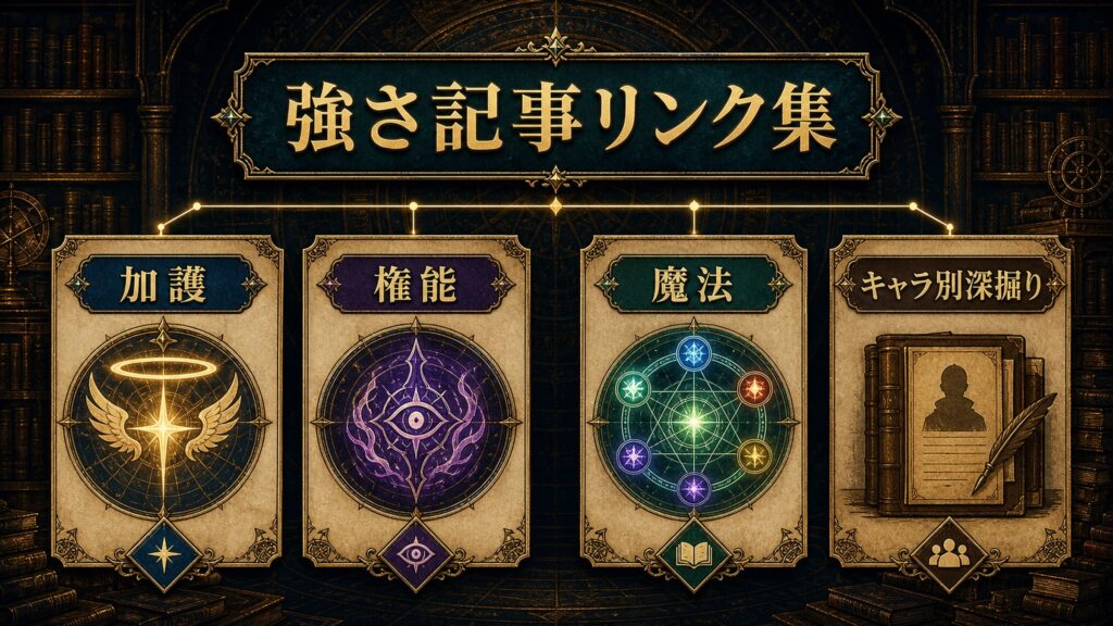 強さ記事リンク集を加護、権能、魔法、キャラ別深掘りで整理した図解
