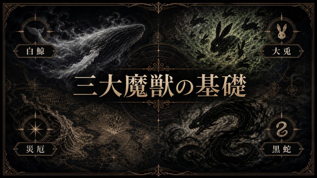 三大魔獣の基礎を白鯨、大兎、黒蛇、災厄として整理した図解