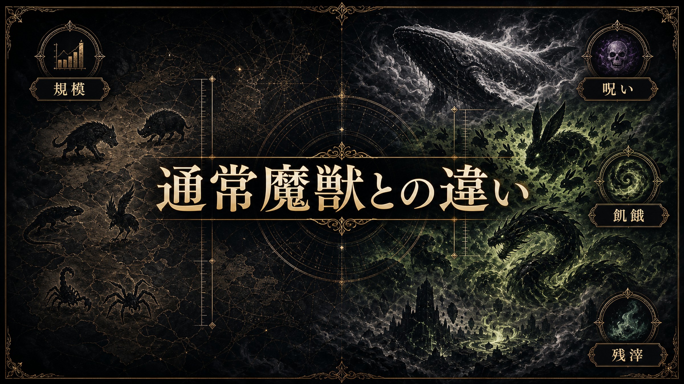 通常魔獣との違いを規模、呪い、飢餓、残滓として整理した図解