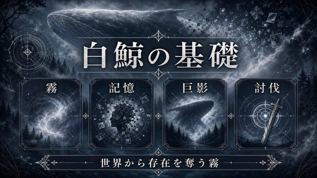 白鯨の基礎を霧、記憶、巨影、討伐として整理した図解