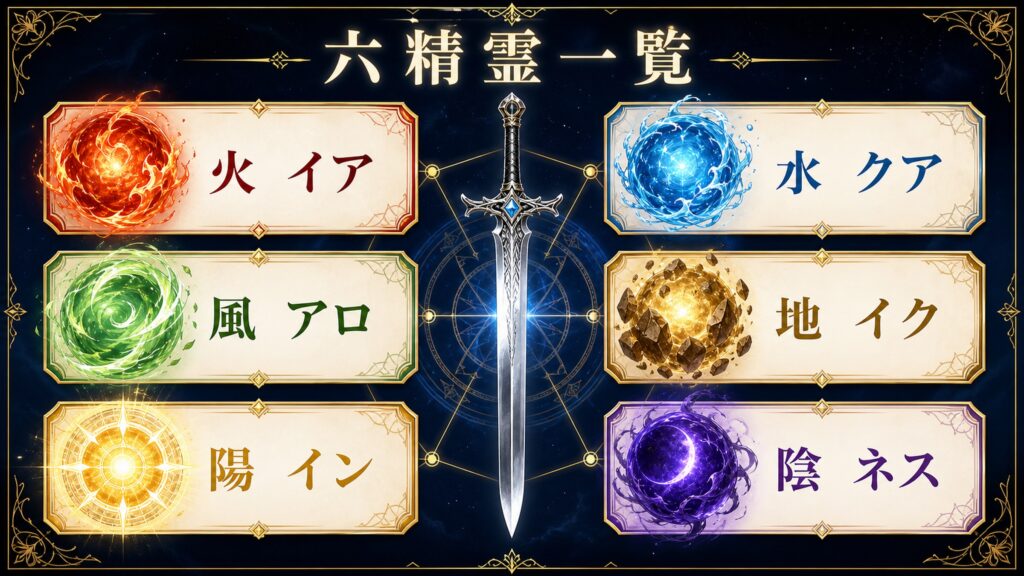 ユリウスの六精霊の名前と属性を整理した図解