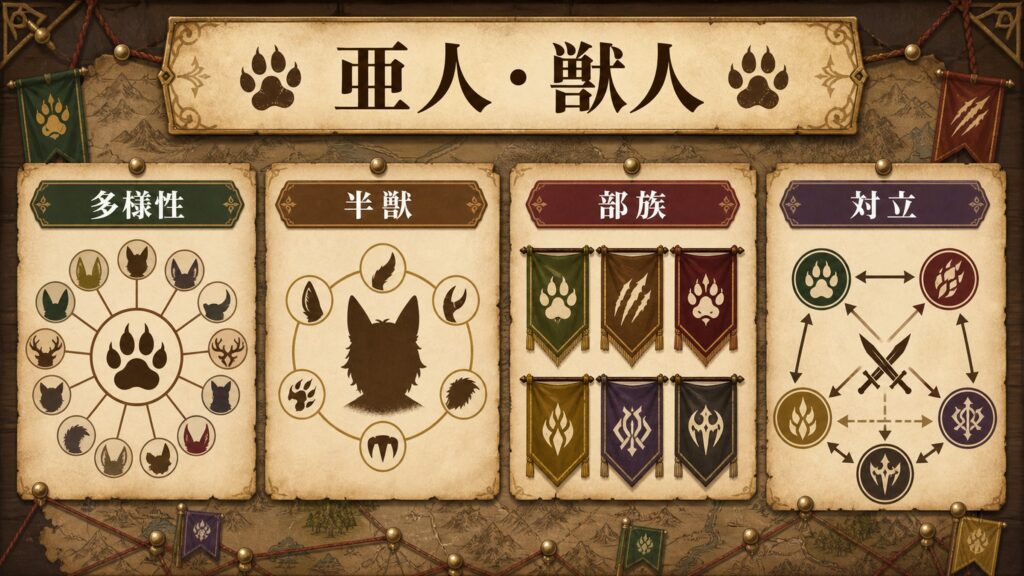 亜人と獣人を多様性、半獣、部族、対立で整理した図解