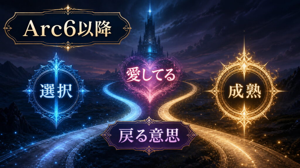 Arc6以降の関係を愛してる、選択、戻る意思、成熟で整理した図解