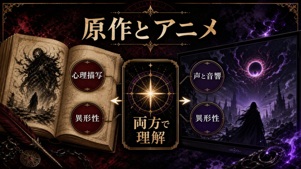 原作小説とアニメで深掘りするシリウスを心理描写、声と音響、異形性、両方で理解で整理した図解