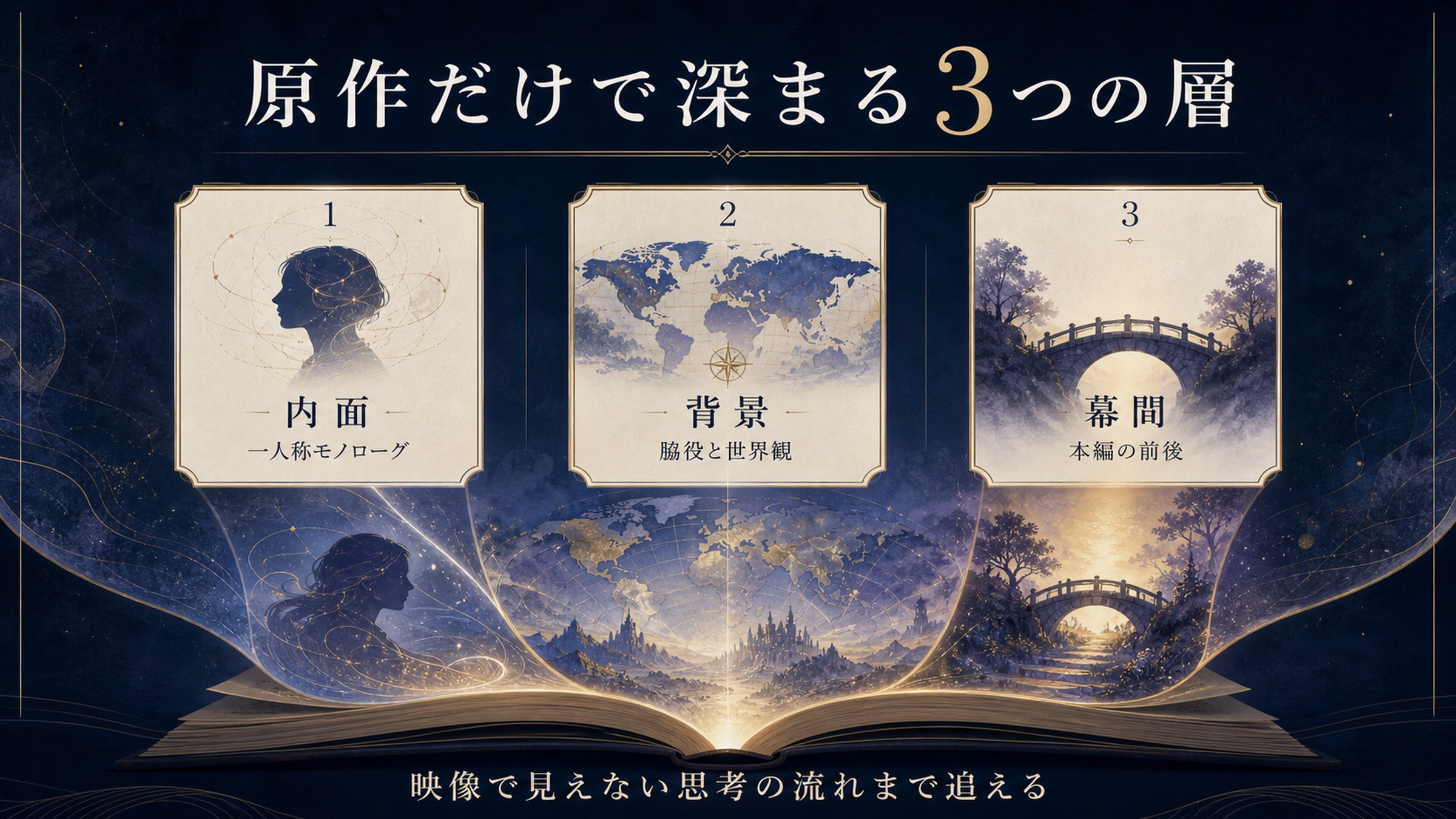 原作だけで深まる要素を内面、背景、幕間の3つの層で整理した図解