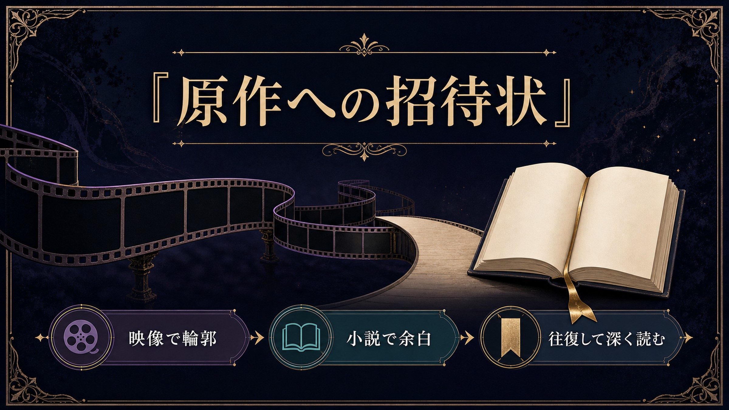 アニメ2期と原作の関係を映像で輪郭、小説で余白、往復して深く読むという流れで整理した図解