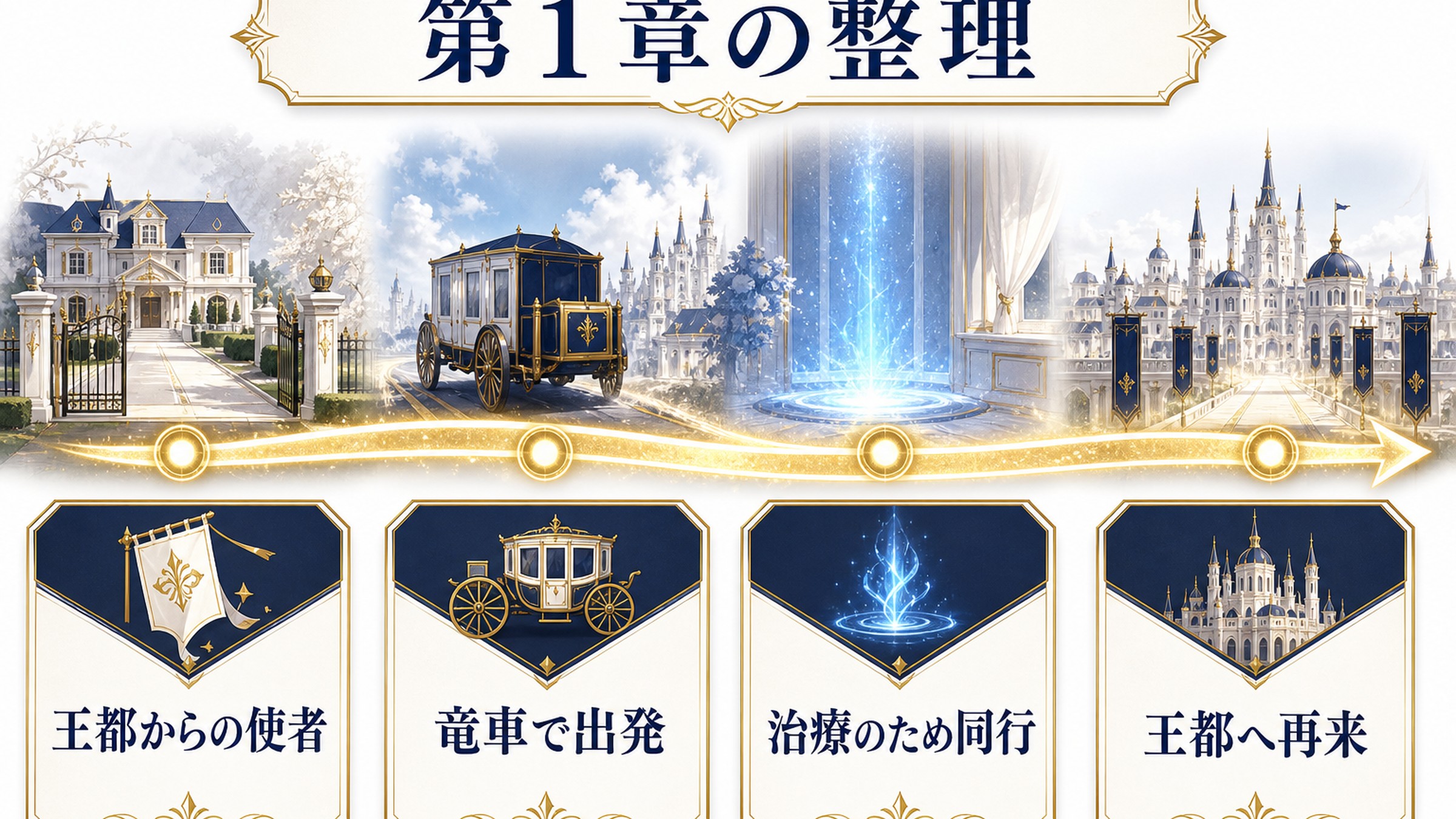 リゼロ小説4巻第1章を王都からの使者、治療のため同行、竜車で出発、王都へ再来で整理した図解