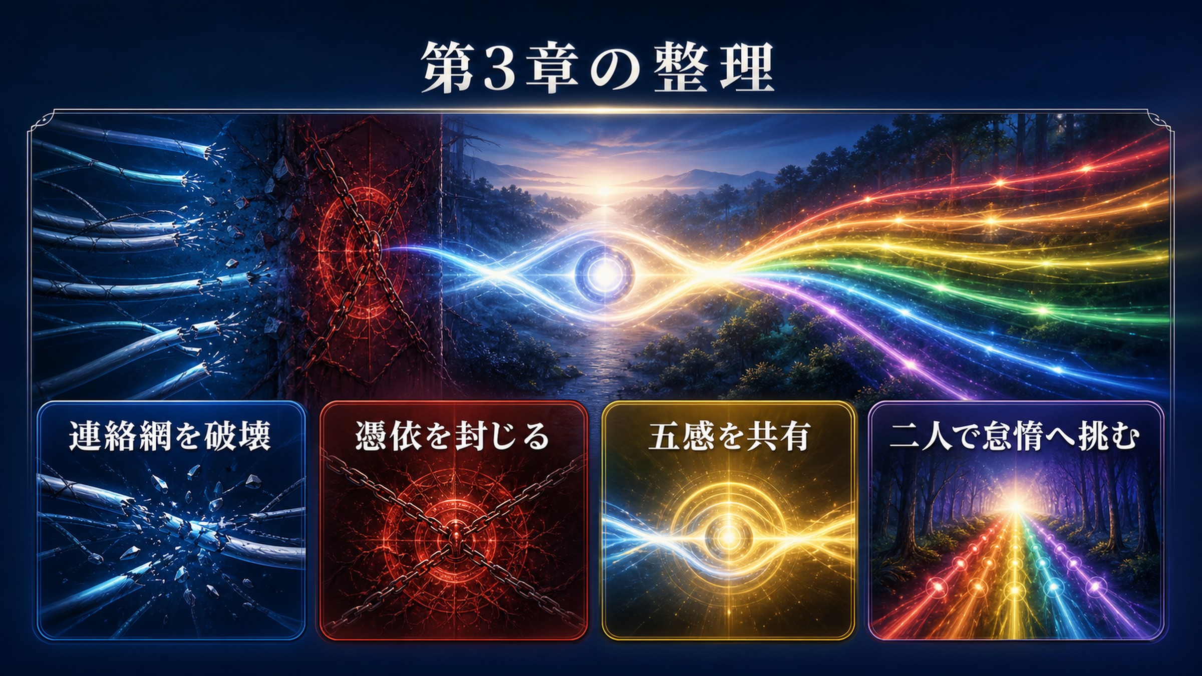 リゼロ小説9巻第3章を連絡網を破壊、憑依を封じる、五感を共有、二人で怠惰へ挑むで整理した図解