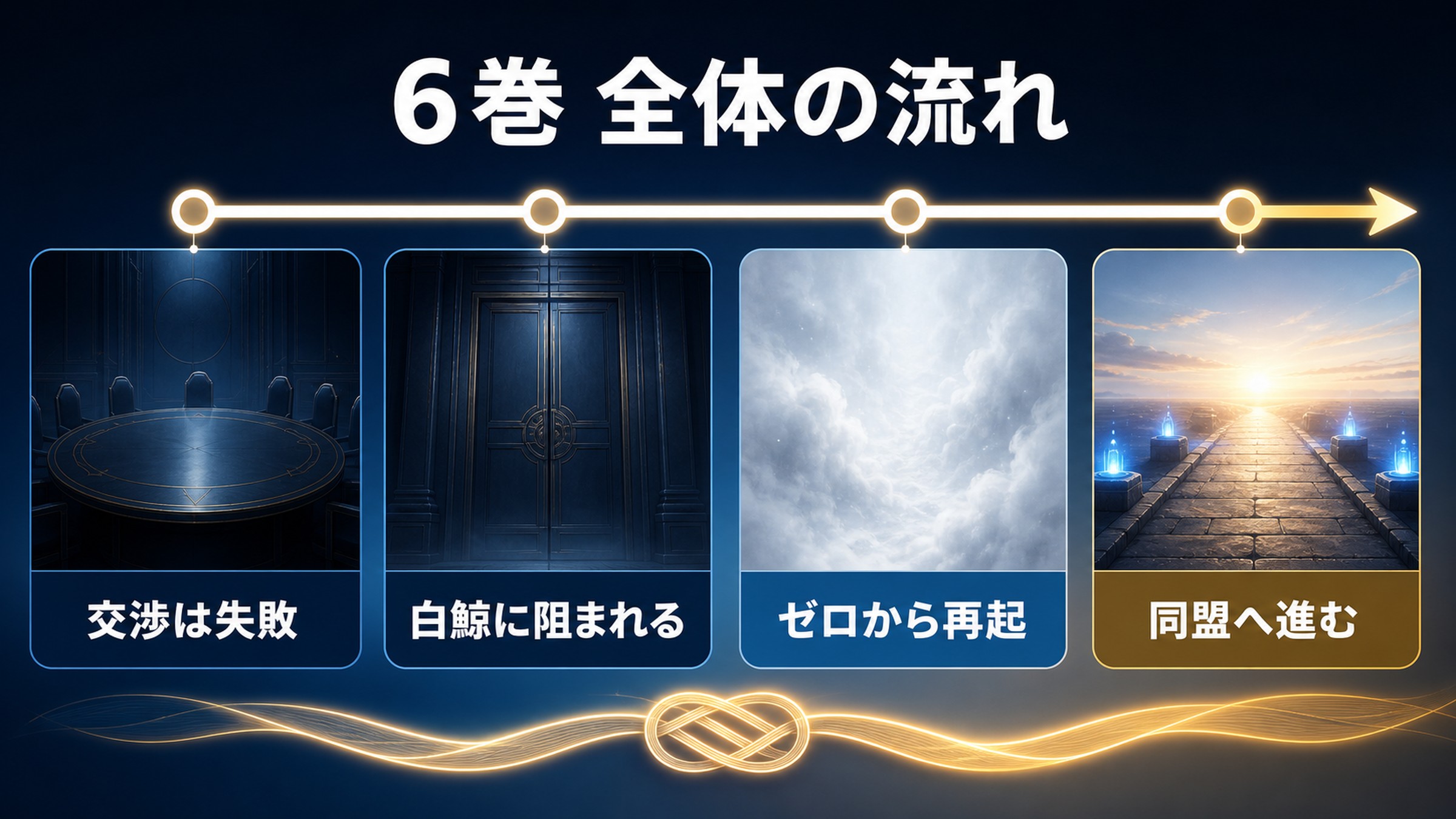 リゼロ小説6巻を交渉は失敗、白鯨に阻まれる、ゼロから再起、同盟へ進むで整理した図解