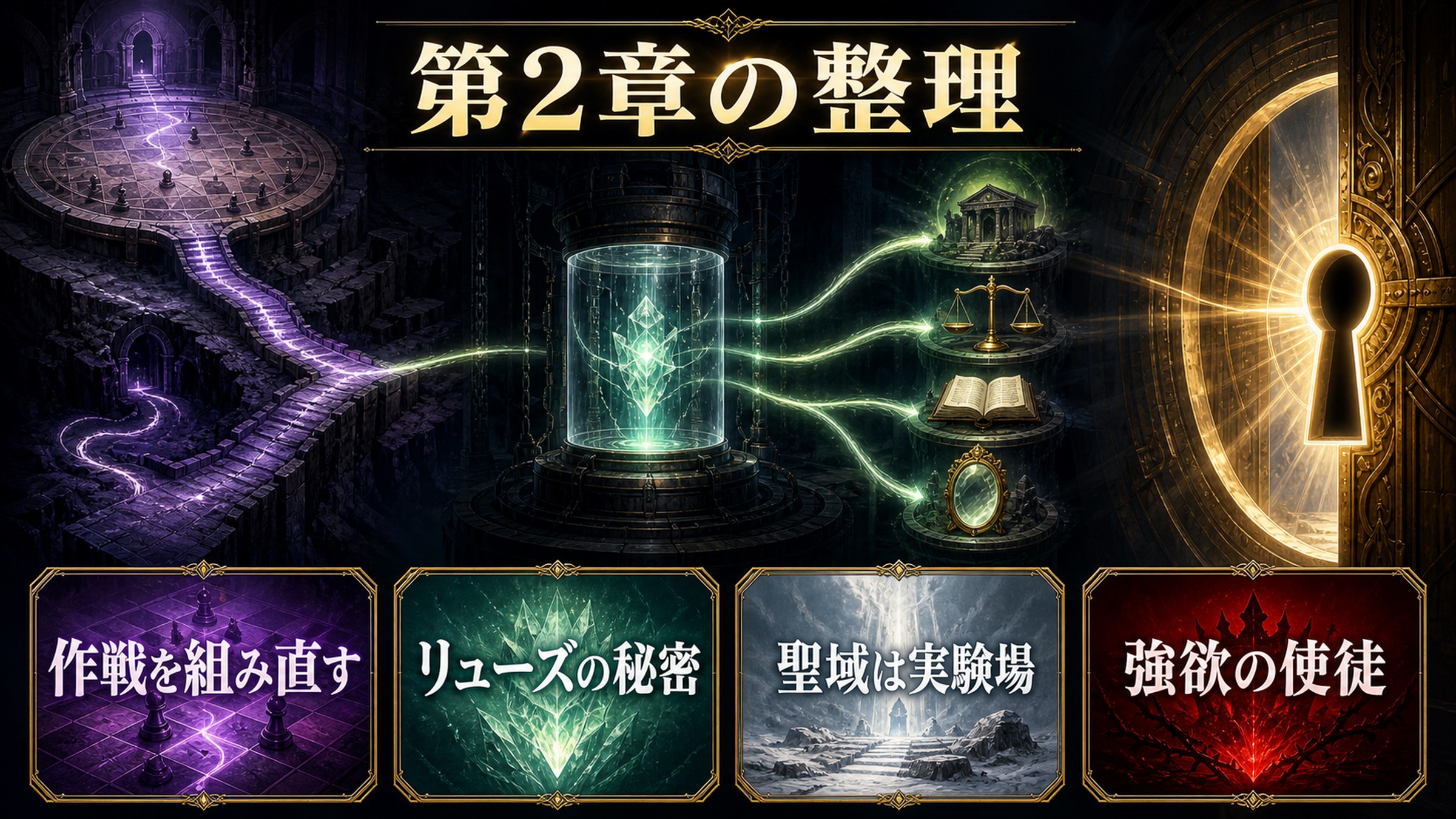 リゼロ小説12巻第2章を作戦を組み直す、リューズの秘密、聖域は実験場、強欲の使徒で整理した図解