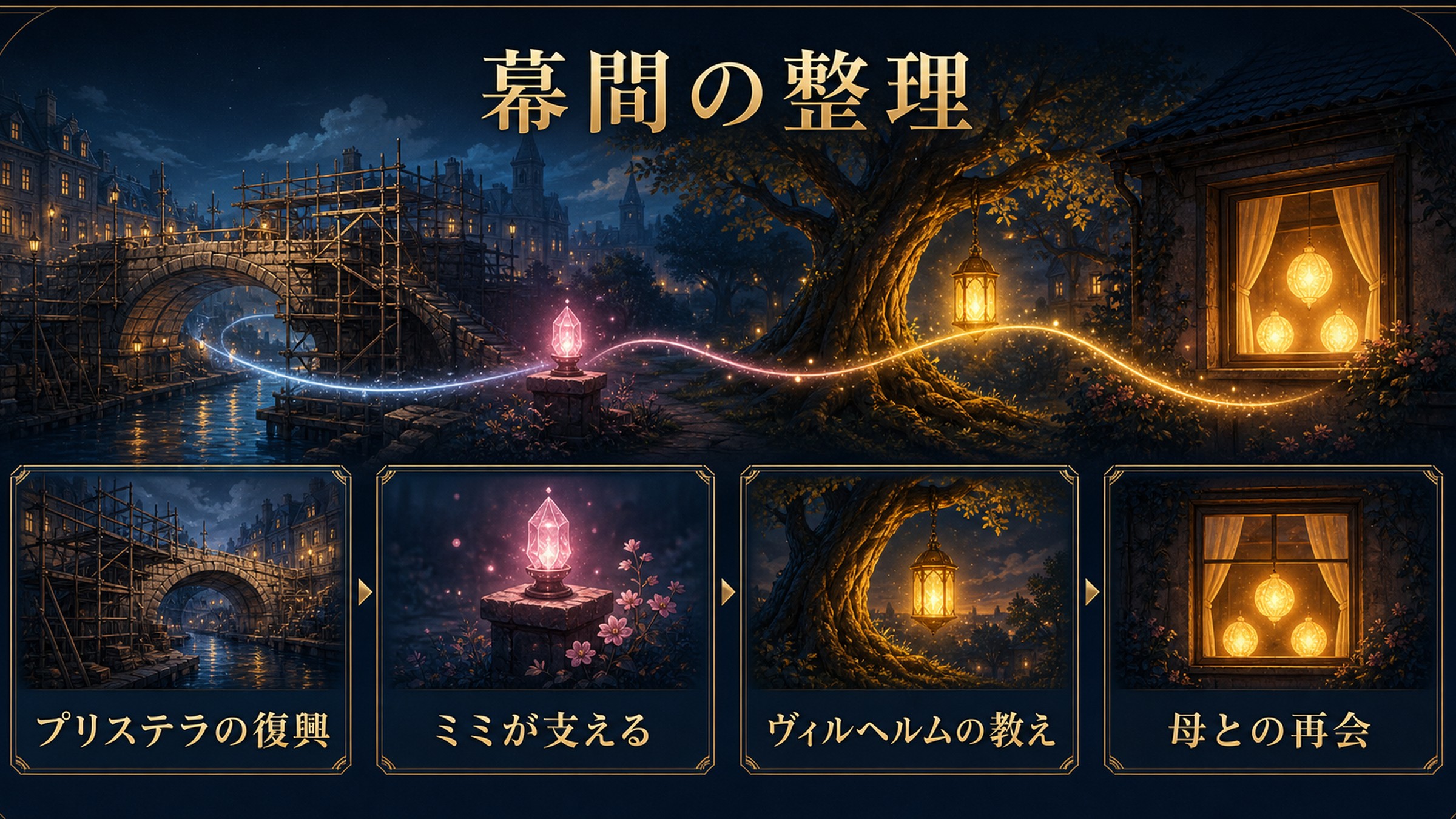 リゼロ小説21巻幕間をプリステラの復興、ミミの支え、ヴィルヘルムの教え、母との再会で整理した図解