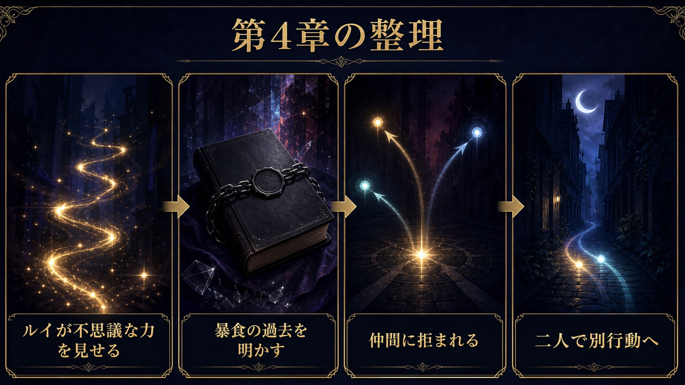 リゼロ小説29巻第4章をルイの不思議な力、暴食の過去の告白、仲間の拒絶、二人での別行動で整理した図解