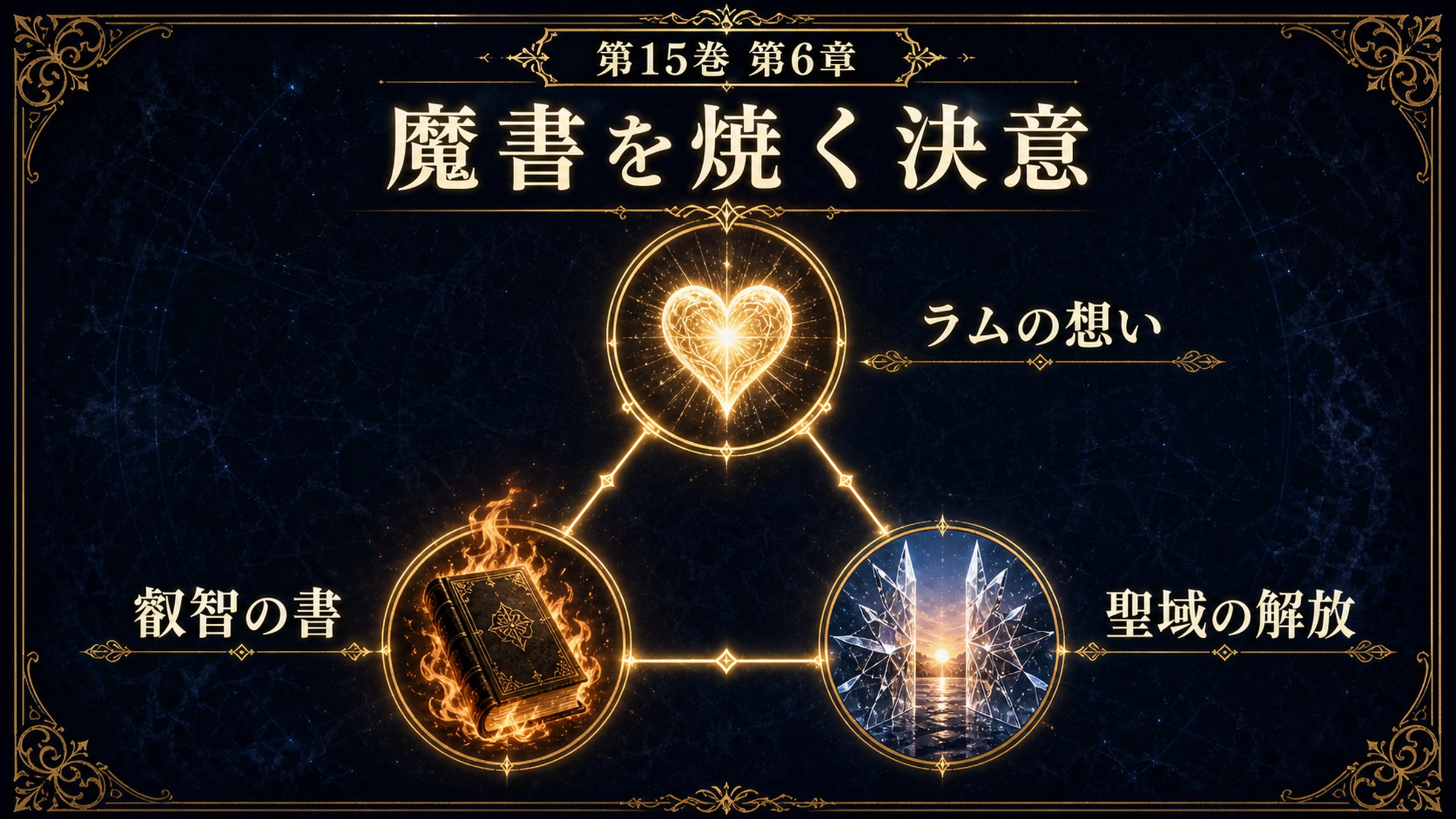 リゼロ原作小説15巻第6章をラムの想い、叡智の書を焼く決意、聖域の解放で整理した図解