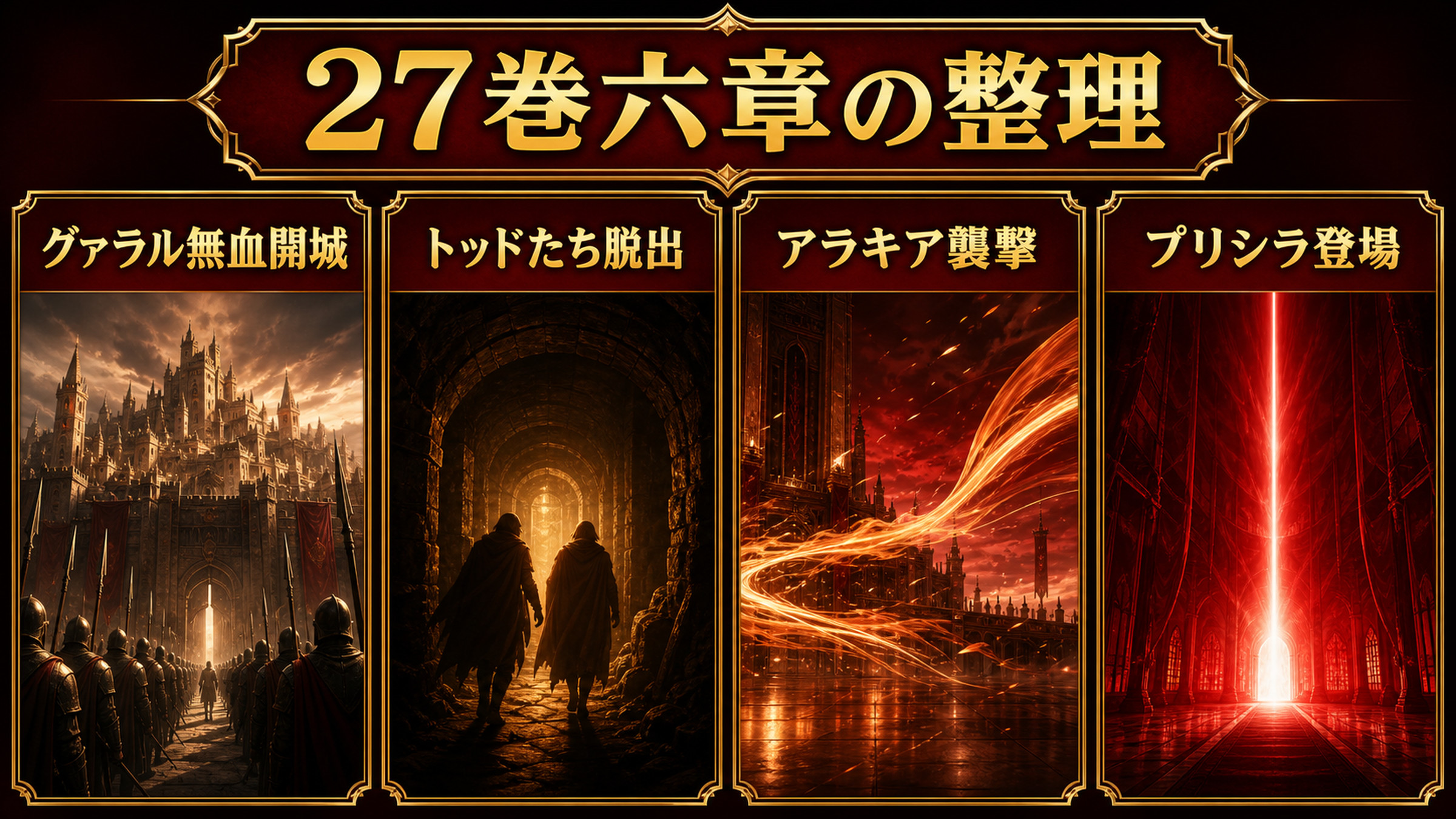 リゼロ原作小説27巻六章をグァラル無血開城、トッドたち脱出、アラキア襲撃、プリシラ登場で整理した図解