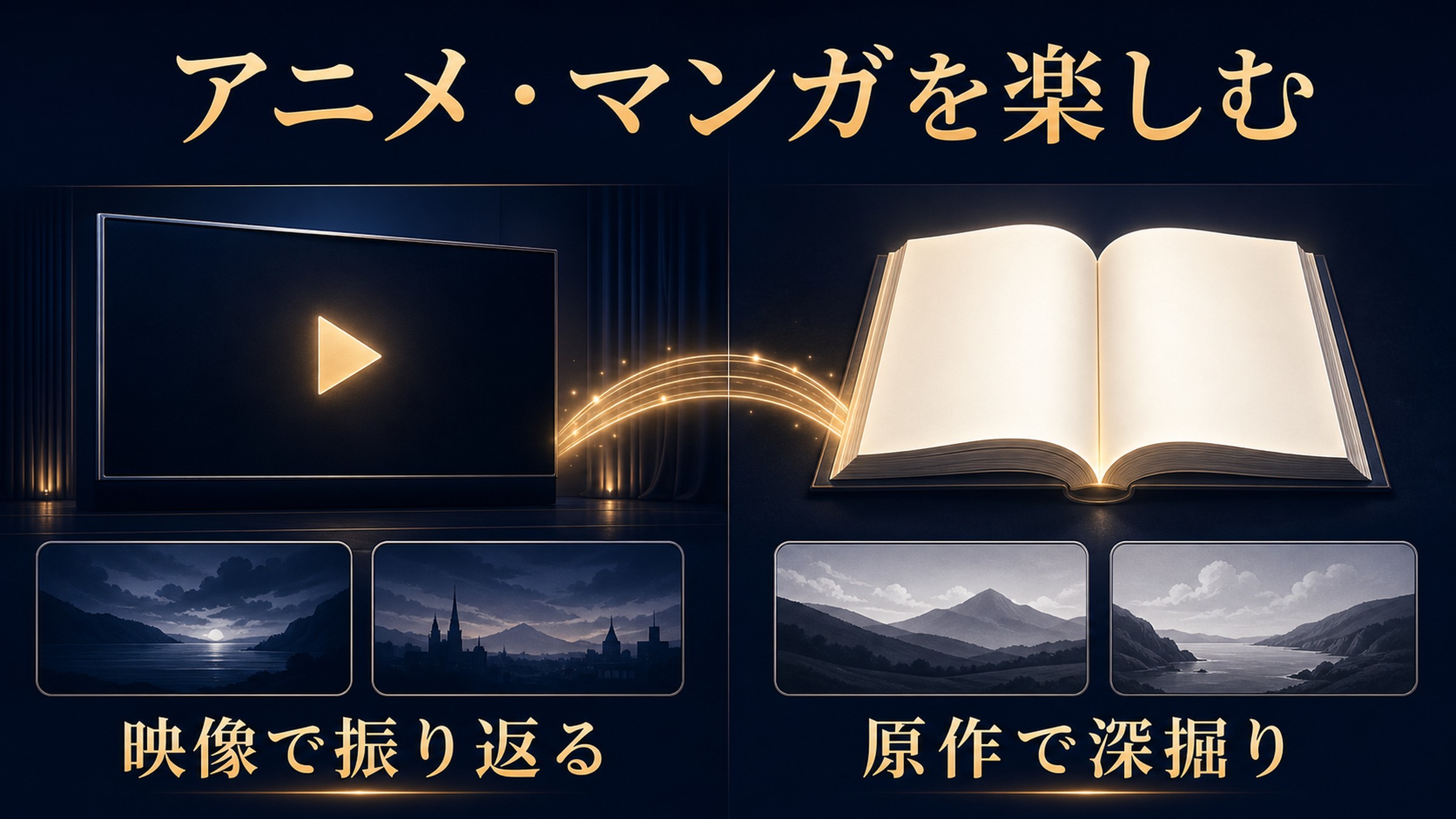 アニメと原作を映像で振り返る、原作で深掘りの二方向で整理した図解