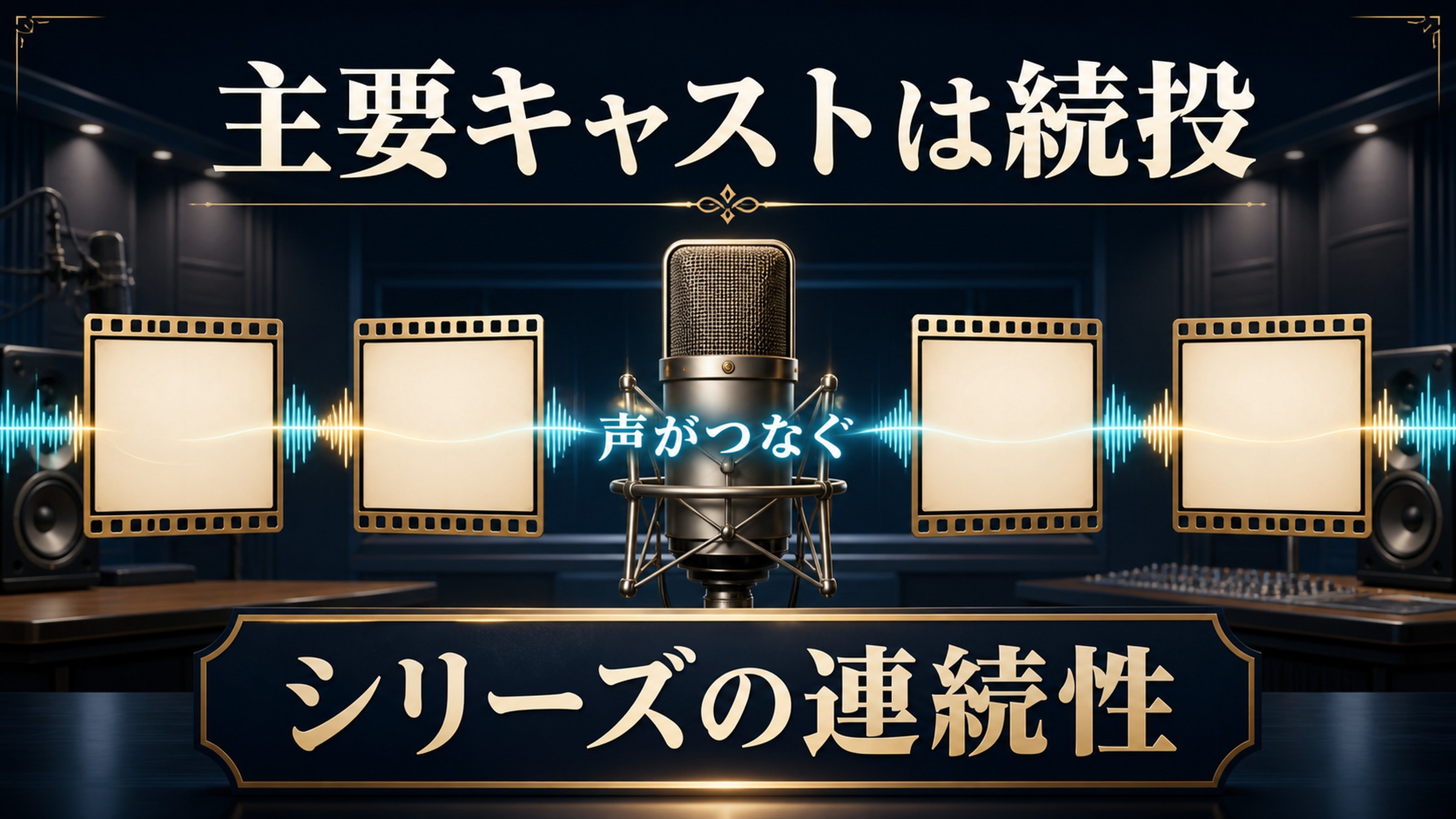 主要キャストがつなぐ連続性 リゼロの主要キャストの声が1期から長期にわたりシリーズの連続性をつなぐ様子を示す図解
