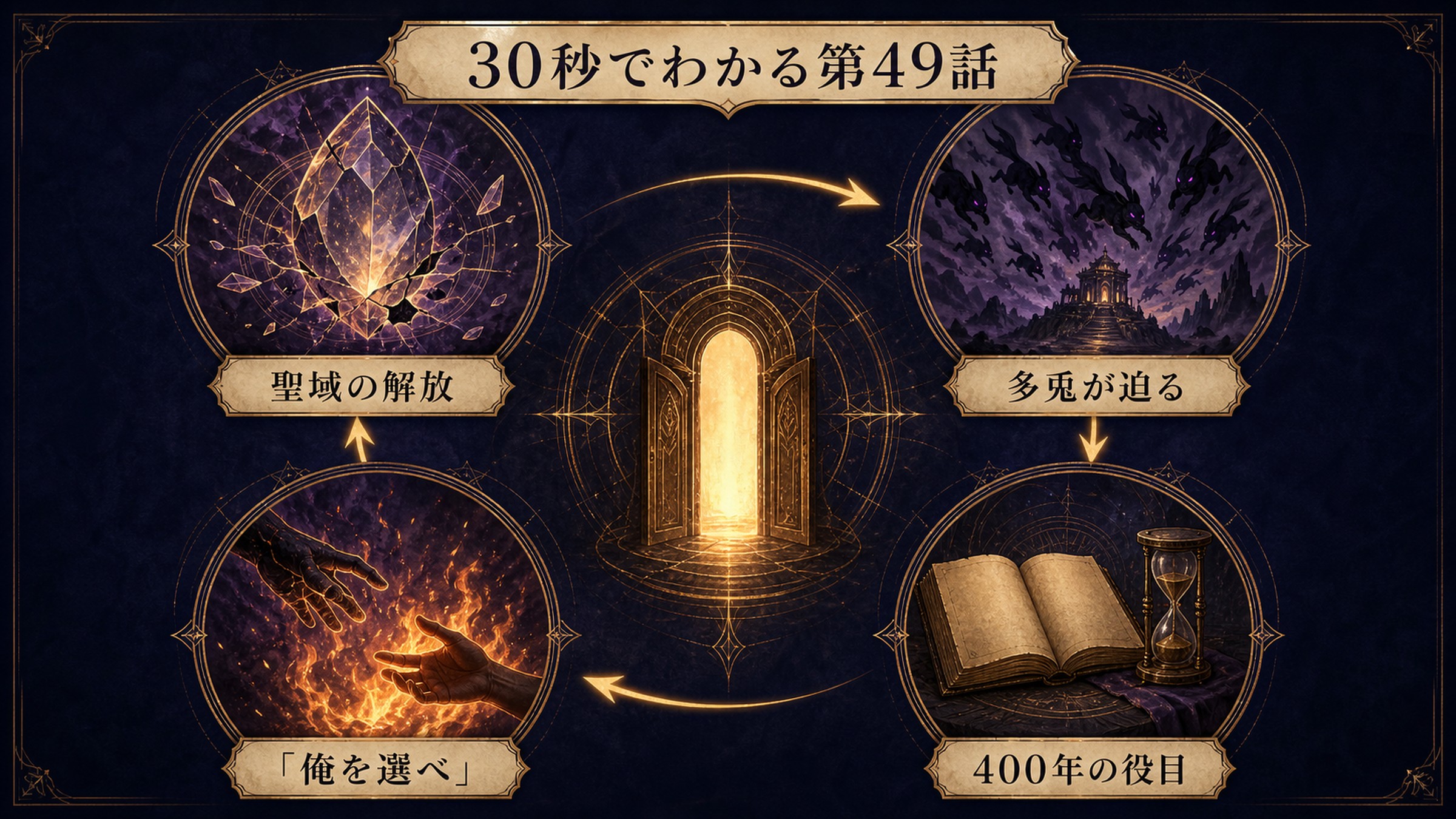 リゼロアニメ49話を聖域の解放、多兎、400年の役目、俺を選べの4段階で整理した図解