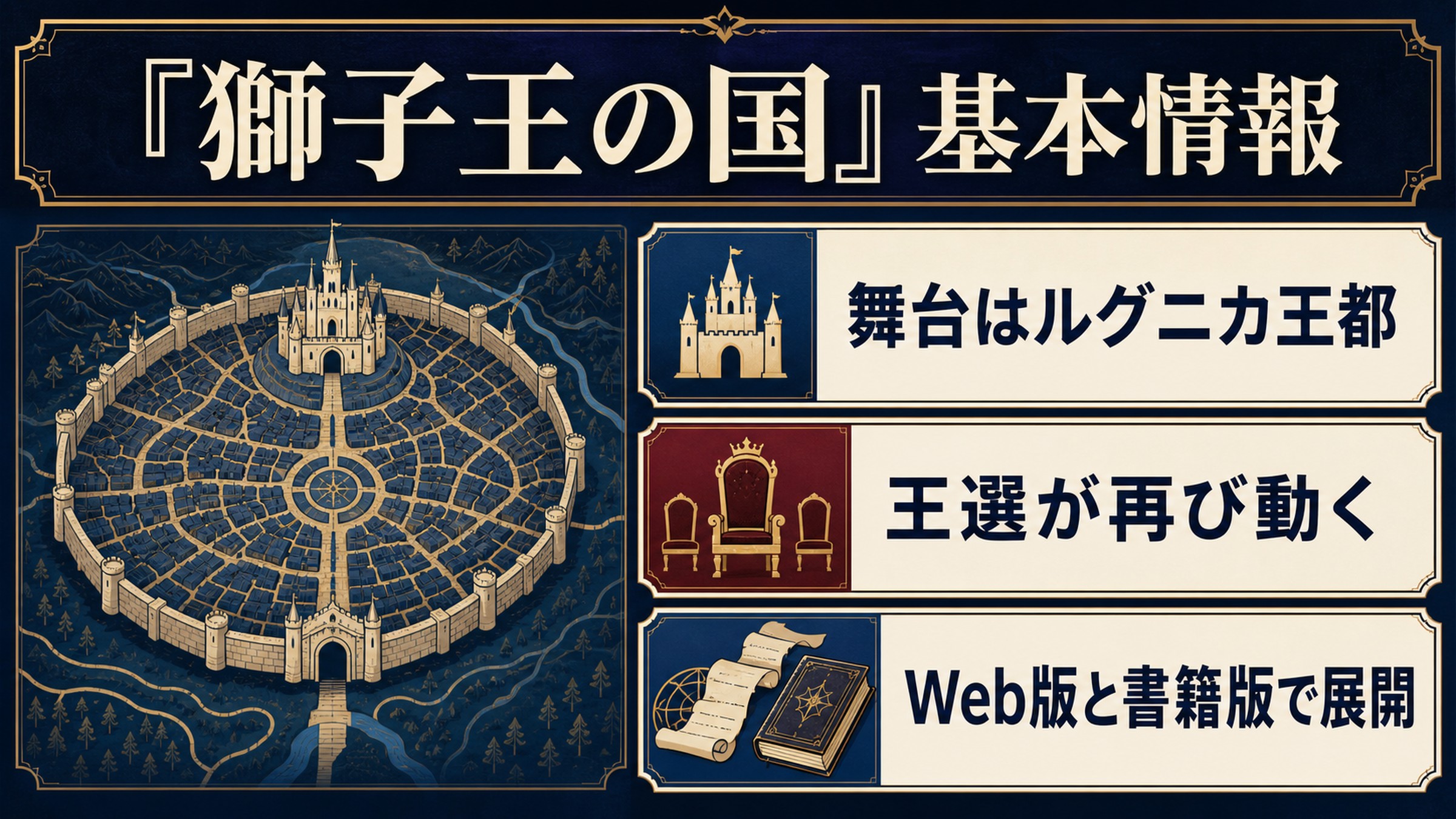 第10章獅子王の国の舞台、王選、Web版と書籍版を整理した図解
